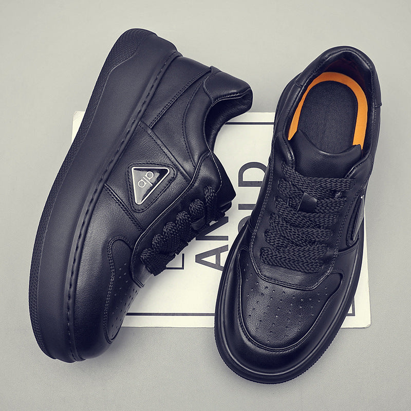 Men's Cowhide Easy Wear Genuine Breathable Low Top Thick Bottom Lightweight Men's Board Shoes