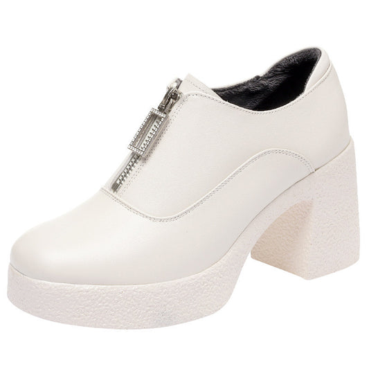 Women's Genuine Chunky Platform White High Not Tired Soft Bag Feet Heels