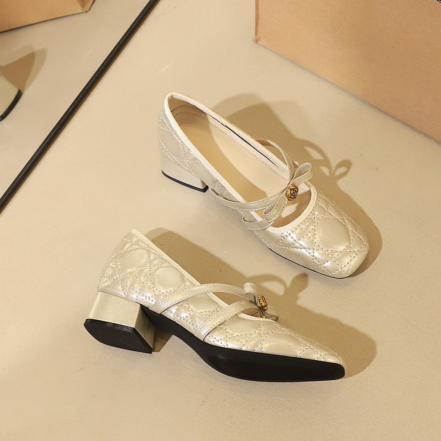 Women's Elegant Pana Pattern Metal Rose Bow Cross Strap Women's Fashion Shoes