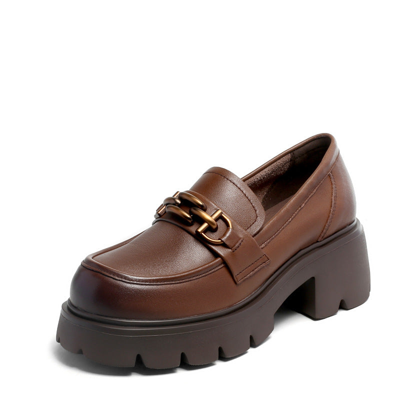 Special British Style Metal Buckle Thick-soled Leather Shoes