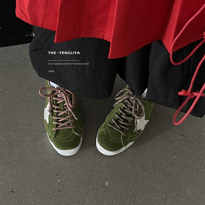 Toe Vintage Korean Style Golden Goose Trendy Cowhide Distressed Breathable Women's Sports Shoes