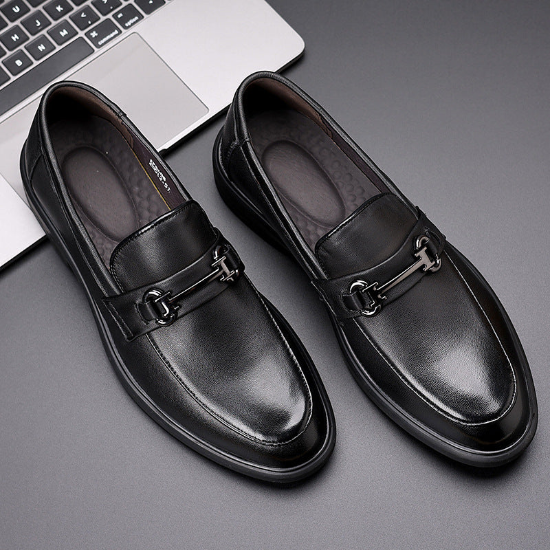 Men's Yuan Piece Top Layer Cowhide Breathable Leather Shoes