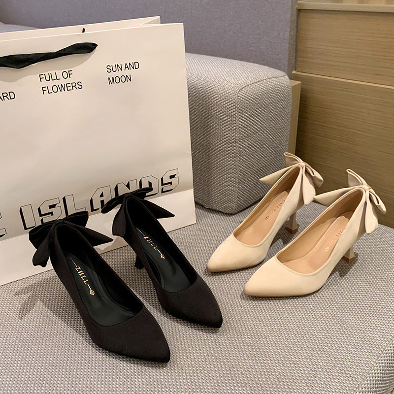Women's French Pointed Toe Pumps Bow Stiletto High Widened Large Women's Fashion Shoes