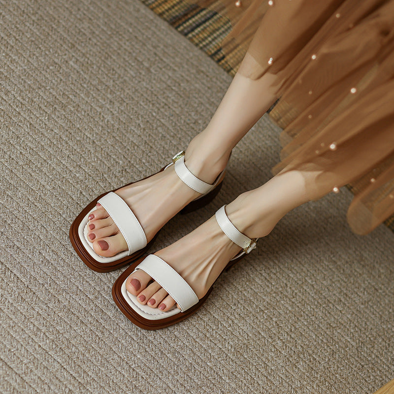 Women's Buckle Summer Chunky Low Open Toe Women's Shoes