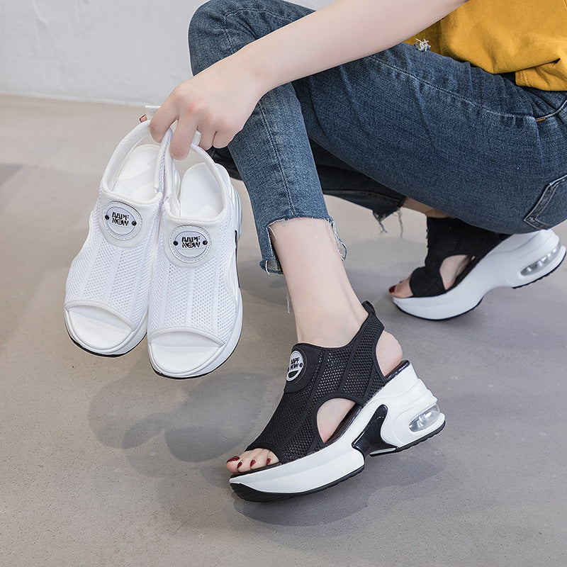 Women's White Breathable Mesh Surface Flying Woven Height Sandals