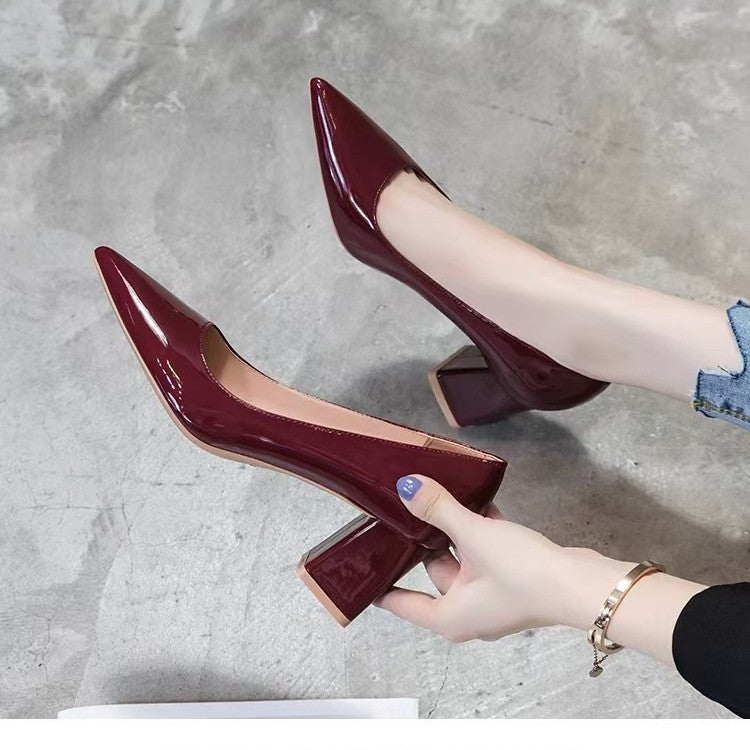 Women's Thick Nude Color Elegant Spring Patent Design Pointed Women's Fashion Shoes