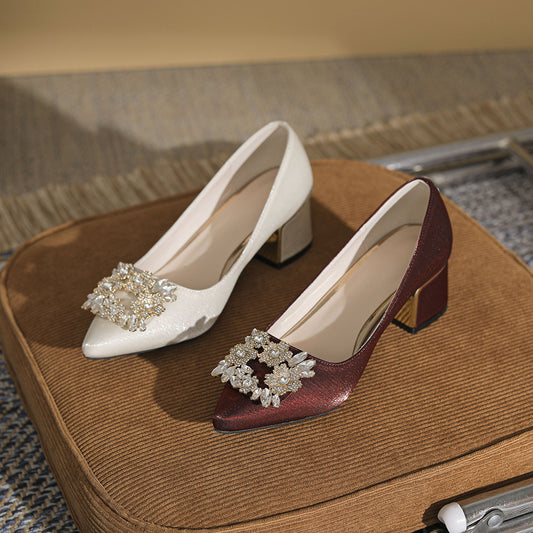 Chunky High Large Size Plus Sizes Wedding Banquet Pumps Rhinestone Women's Fashion Shoes