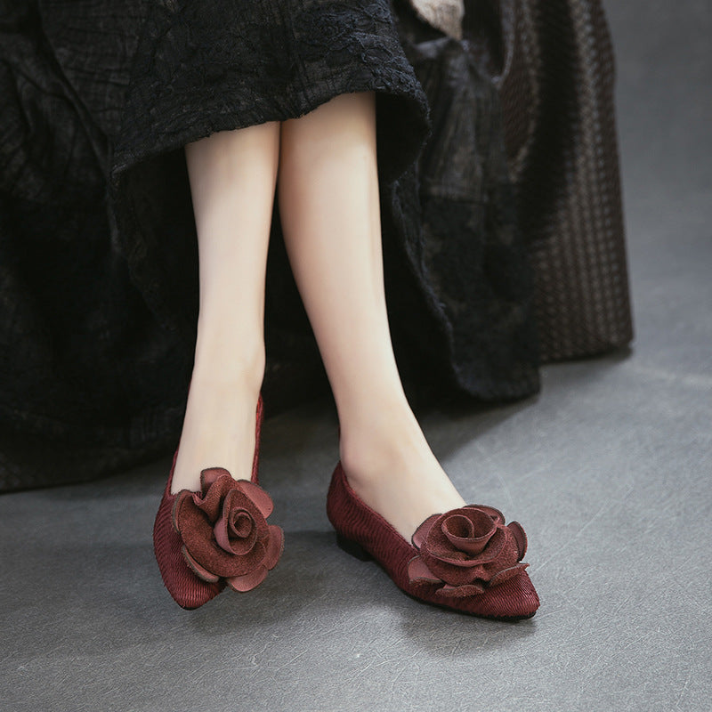 Layer Cowhide Flower Flat Pumps Slip-on Lofter Lightweight Comfortable Fashionable Women's Casual Shoes