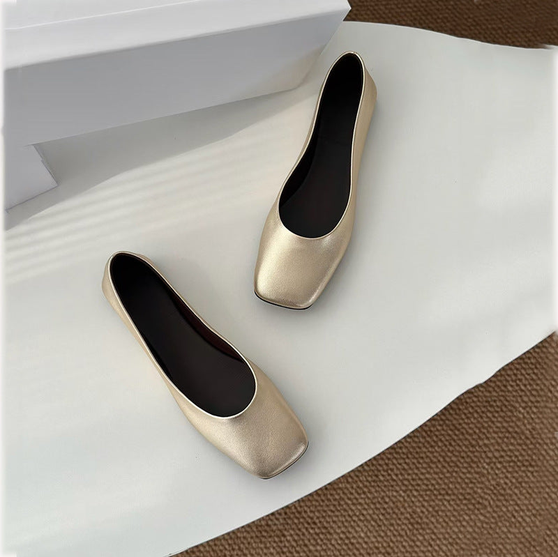 Spring European Goods Genuine Soft Sheepskin Flat Low-cut Square Toe Women's Casual Shoes