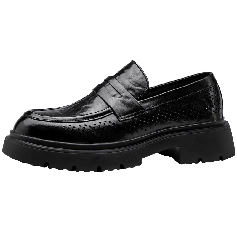 Men's Side Punching Thick Bottom Increased Leisure Slip On Peas Foam Men's Business Leather Shoes