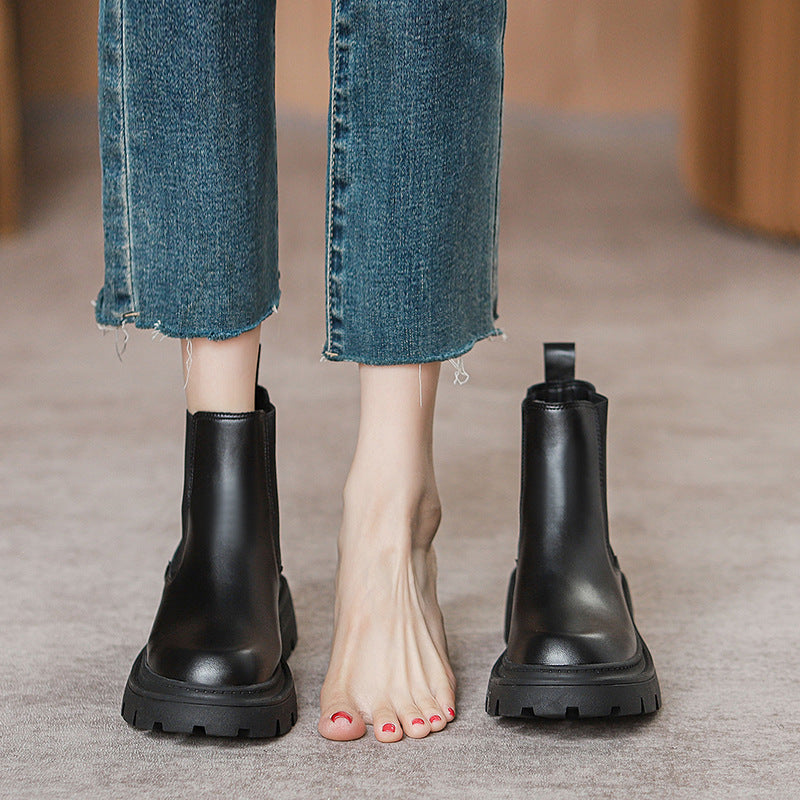Women's Thick-soled Chelsea Short Knight Cool British Style Women's Leather Boots