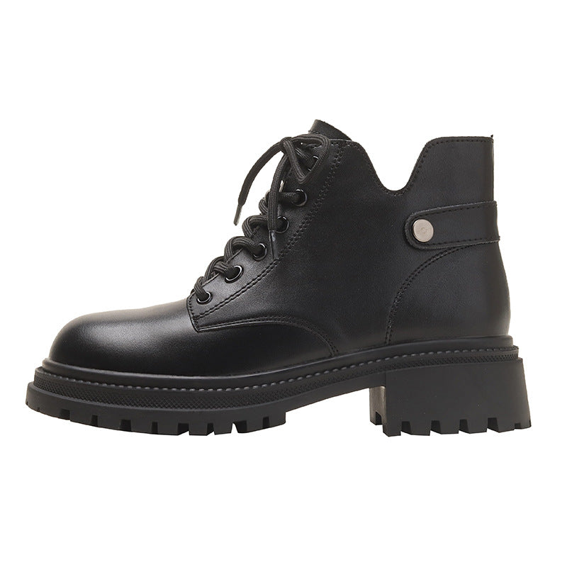 Female Round Head British Style Handsome Ankle Boots