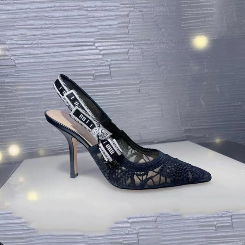 Women's Flat White Lace Embroidered Wedding Bridesmaid Kitten High Heeled Sandals