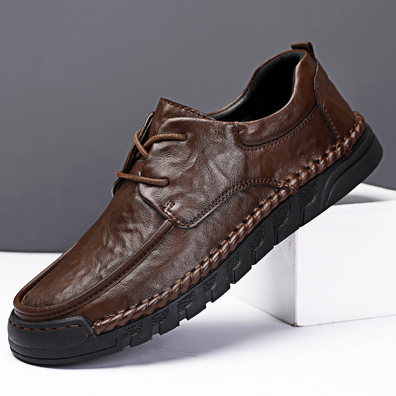 Men's Handmade Stitching Business Round Head Soft Bottom Hollow Punch Men's Casual Leather Shoes