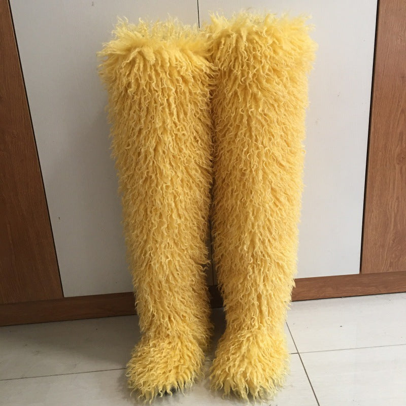 High Imitated Tibet Sheep Fur Thigh Height Over The Snow Boots