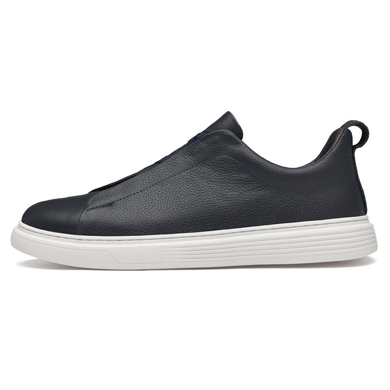 Men's Layer Cowhide Flat Slip-on Plus Size Genuine Platform Men's Board Shoes
