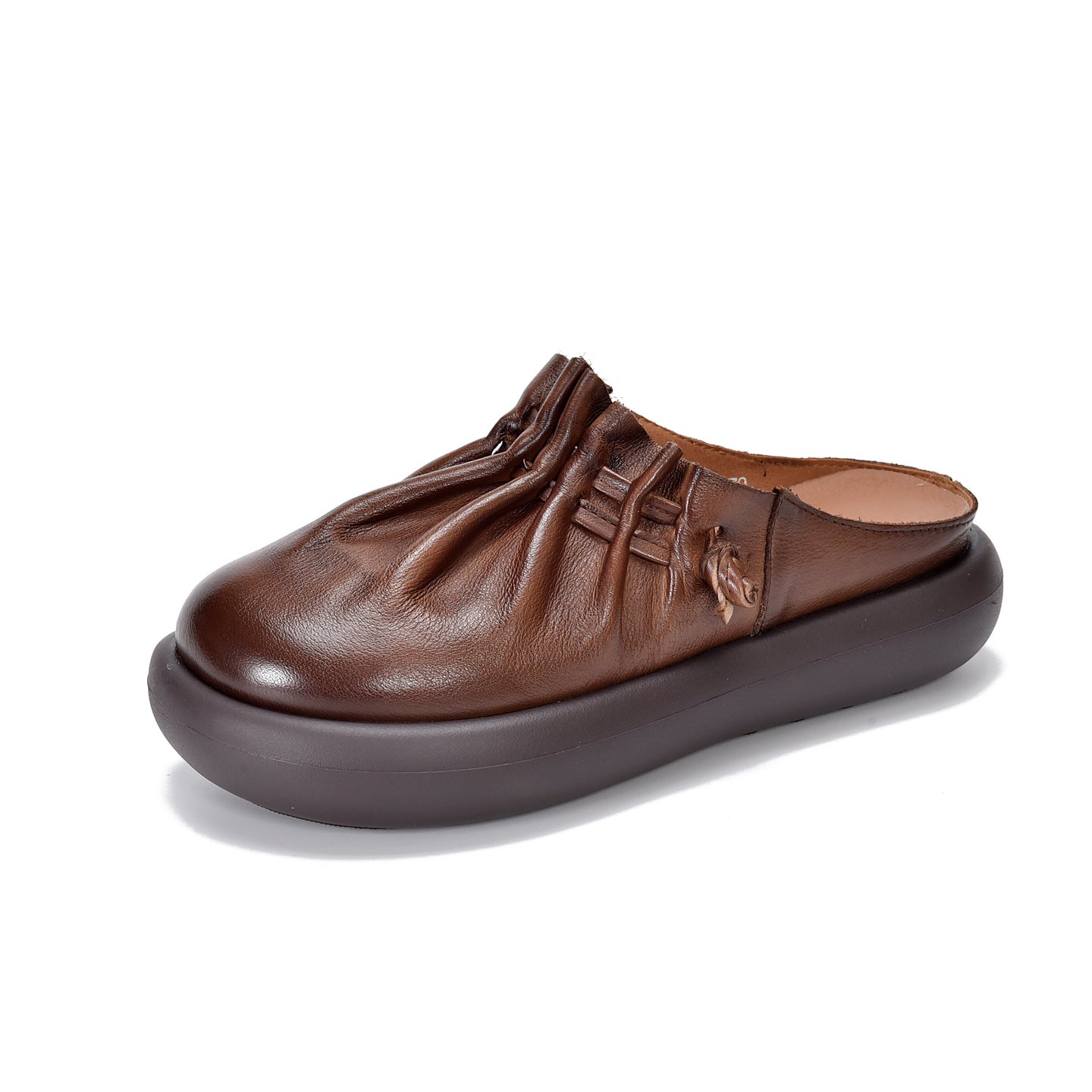 Women's Closed Toe First Layer Cowhide Outer Wear Thick-soles Slippers