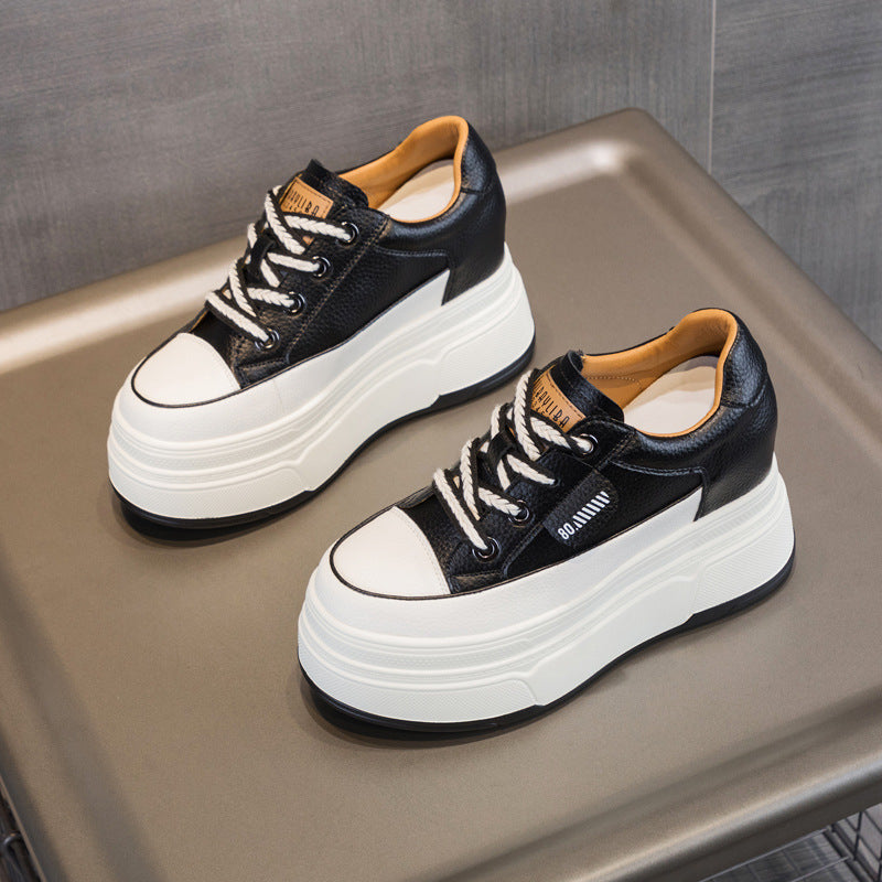 Women's Autumn Small White Hidden Platform Board Heels