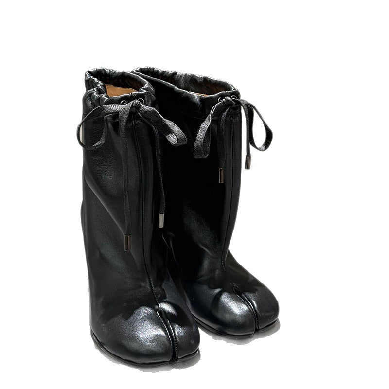 Women's Sheepskin Version Wide Tube Split Toe Trotter Genuine Made Women's Leather Boots