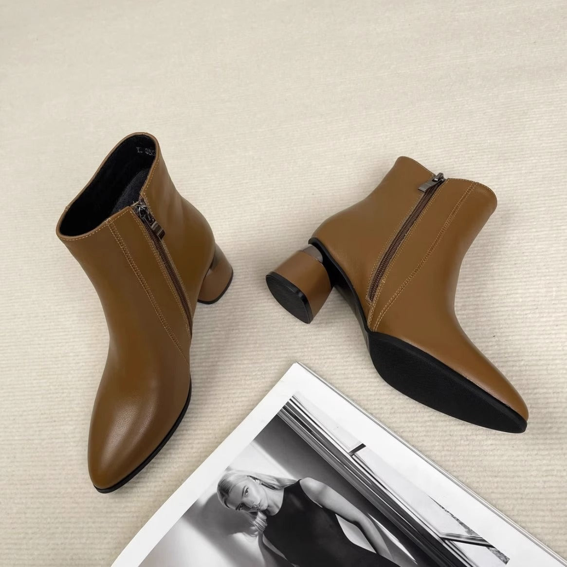 Women's High Short Soft Chunky Martin Mid Leather Shoes