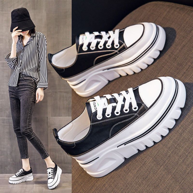 Women's White Spring Height Increasing Insole Genuine Sports Muffin Women's Shoes