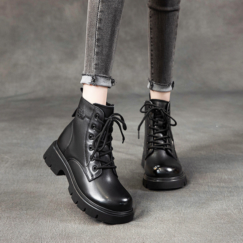 Women's First Layer Cowhide Martin Retro Lace Boots