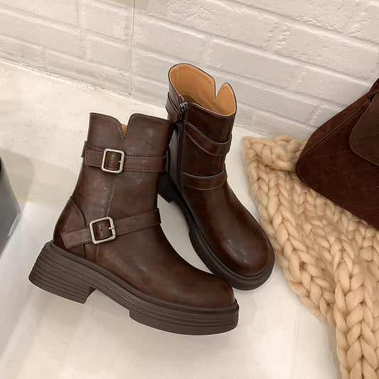Women's Belt Buckle High Martin Versatile Korean Women's Leather Boots