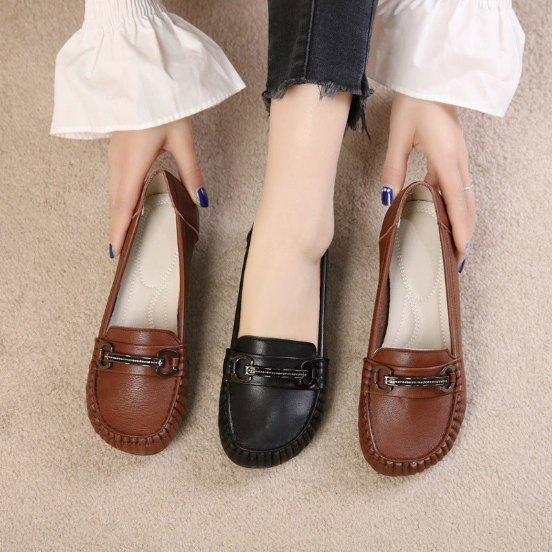 Women's Mother's Genuine Soft Bottom Pumps Flat Tendon Women's Shoes