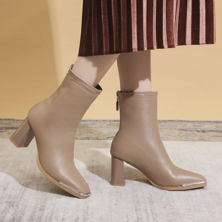 Women's Soft High Square Toe Chunky Fashion Veet Heels