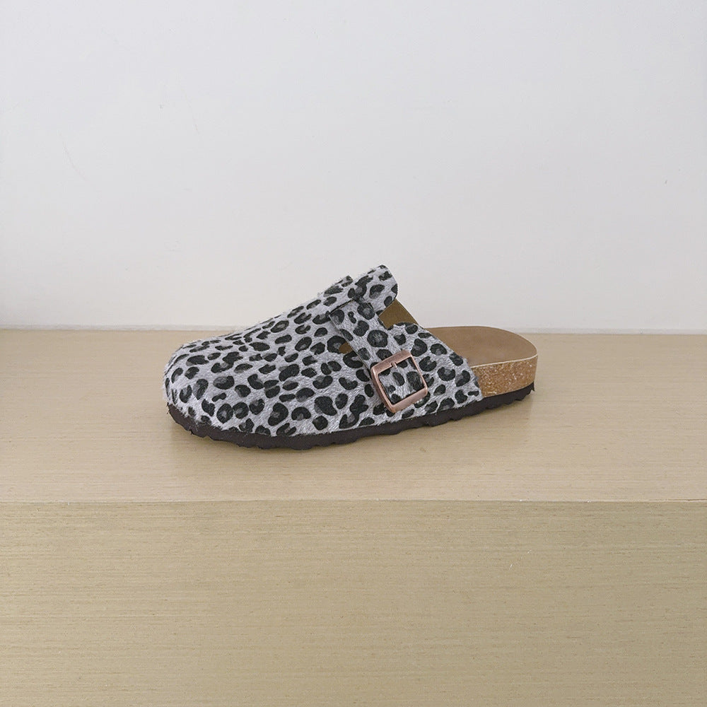 Women's Buckle Leopard Print Summer Closed Toe Half Support Slip-on Lofter Women's Casual Shoes