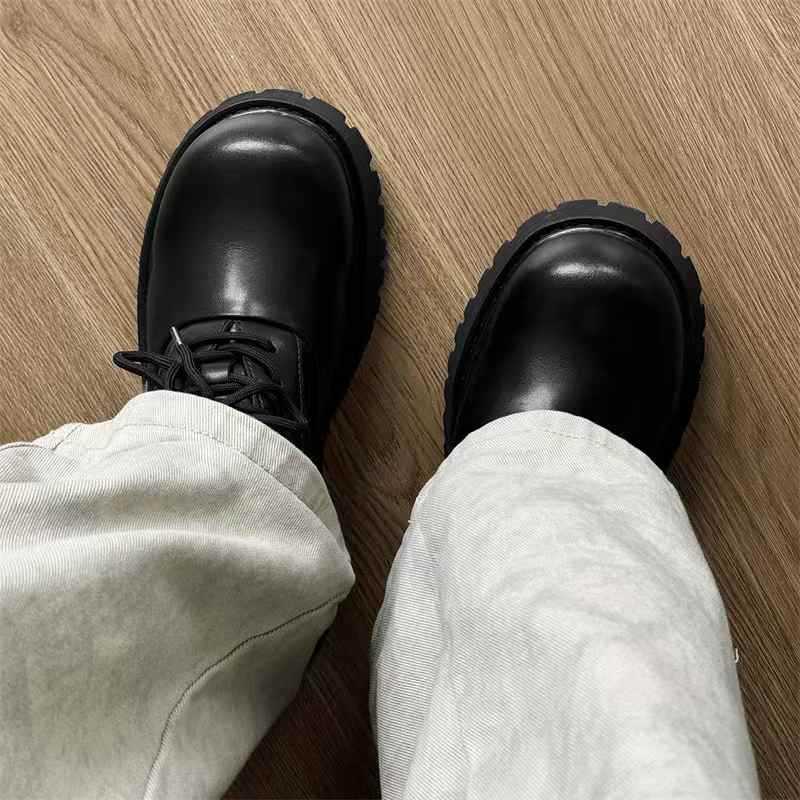 Men's Thick Bottom Derby British Round Head Increased Lovers Men's Casual Leather Shoes