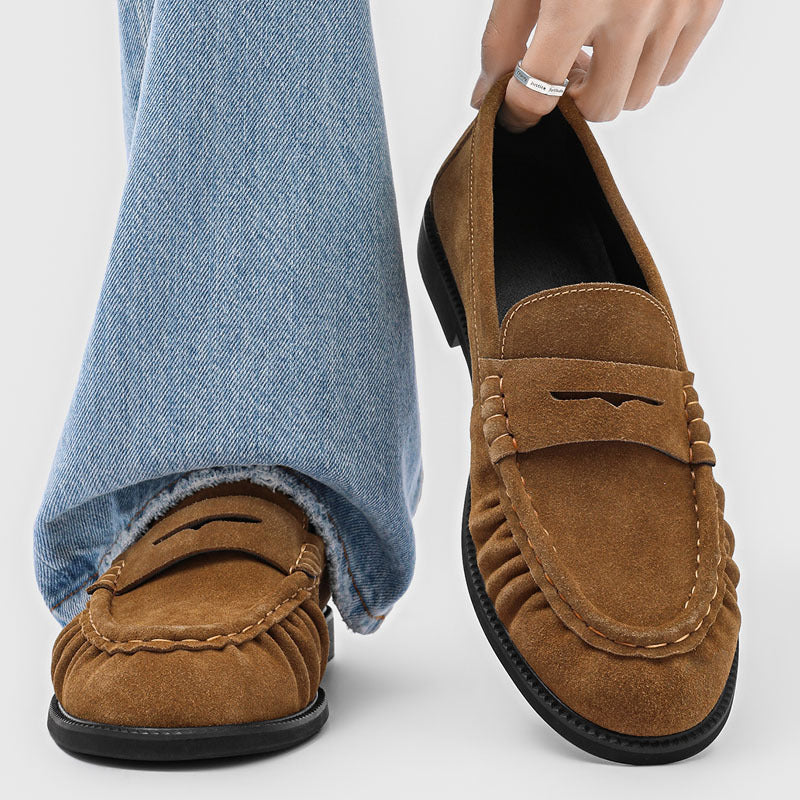 Men's French Style British Handmade Pleated Lazy Loafers