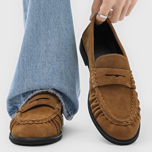 Men's French Style British Handmade Pleated Lazy Loafers