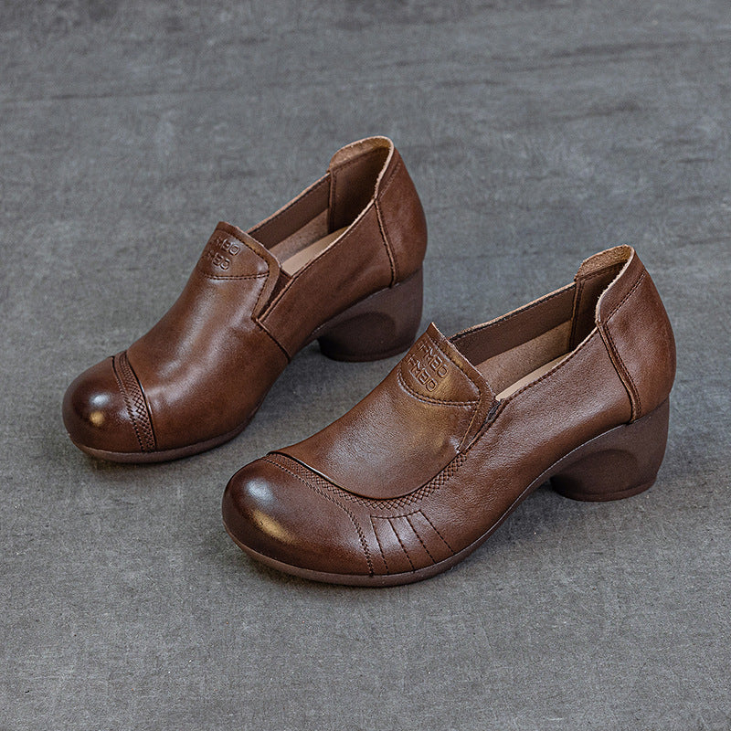 Women's Autumn Mid Top Layer Cowhide Slip-on Fashion Simple Deep Mouth Women's Casual Shoes