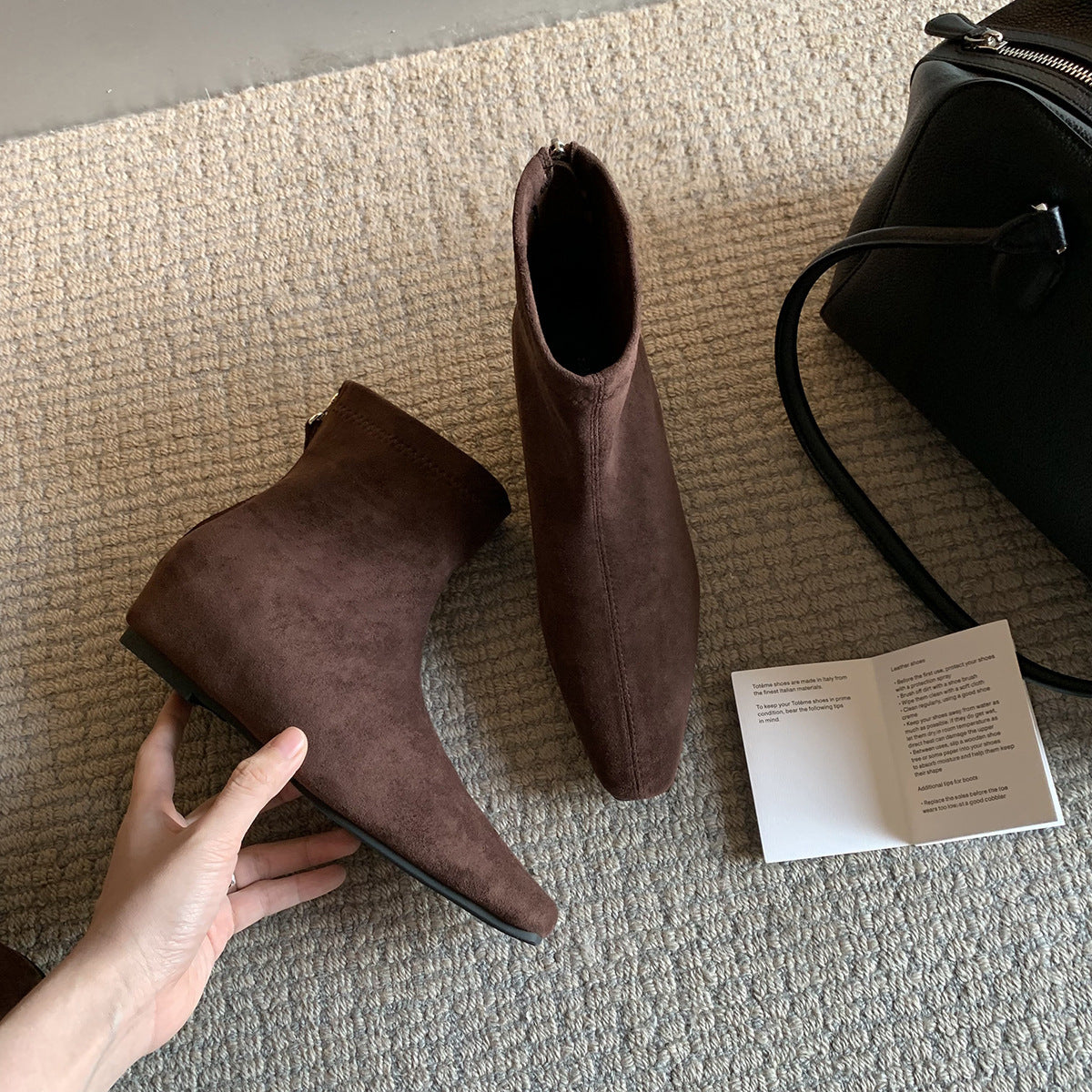 Women's Style Retro Pointed Toe Suede Versatile Height Increasing Insole Minimalist Women's Leather Boots