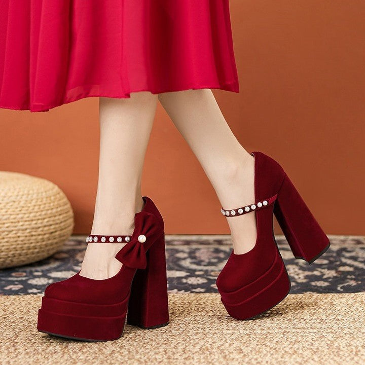 High Chunky Platform Mary Jane Wedding Heels