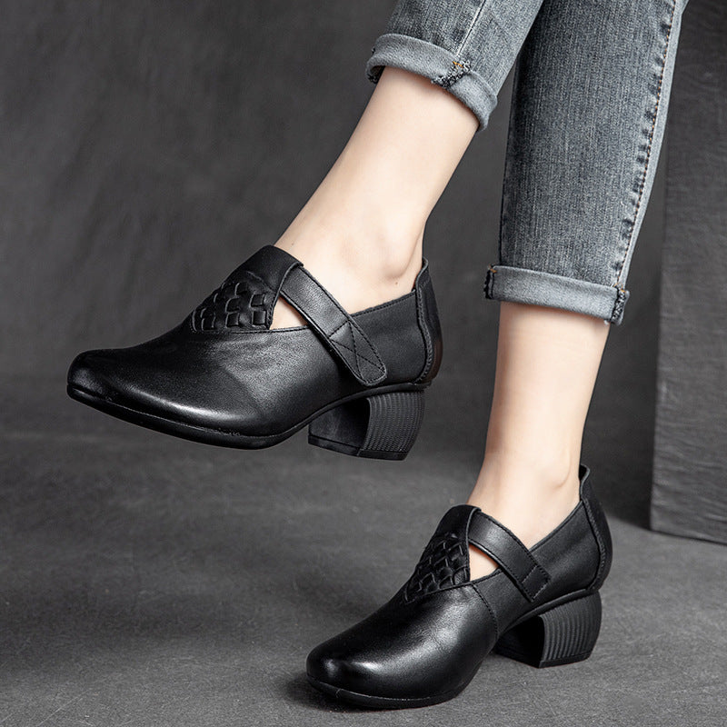 Velcro Woven Round Toe Brushed Retro Casual Shoes