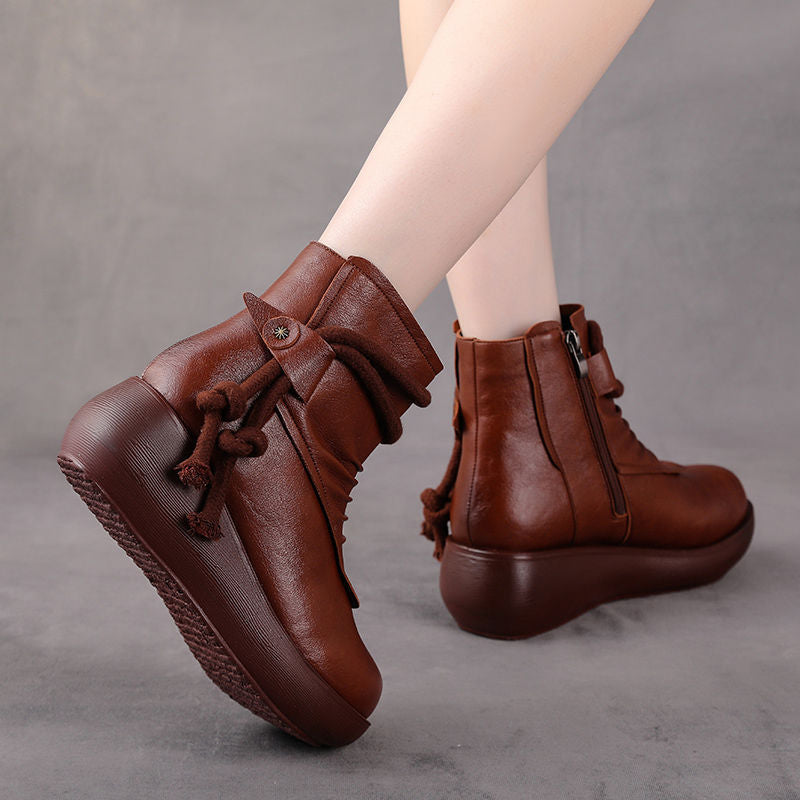 Women's Short Platform Cotton Retro Waterproof Wedge Boots