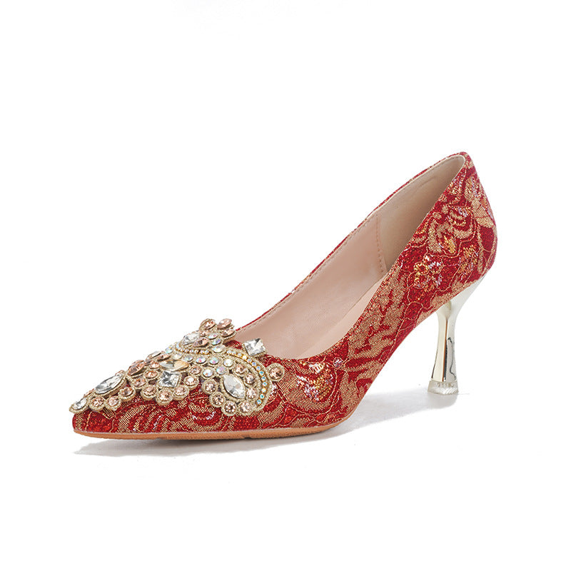 High Wedding Satin Bridal Red Toast Engagement Heels