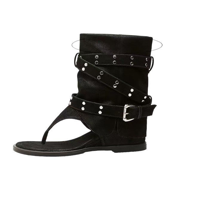 Women's Increasing Insole Summer Rivet Belt Buckle Hot Women's Leather Boots