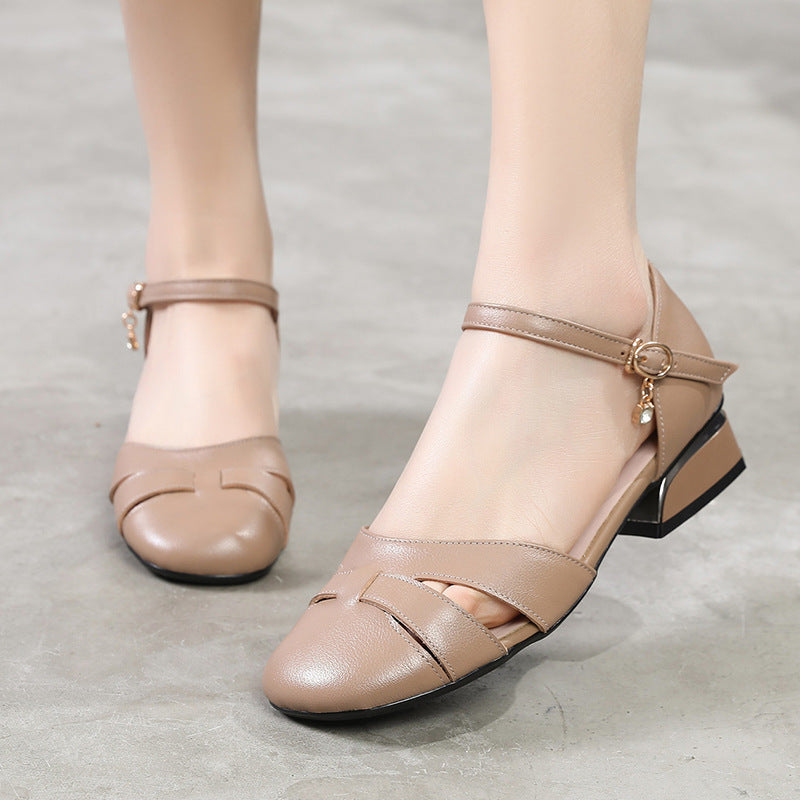 Women's Toe Female Lady Weaving Hollow Buckle Sandals