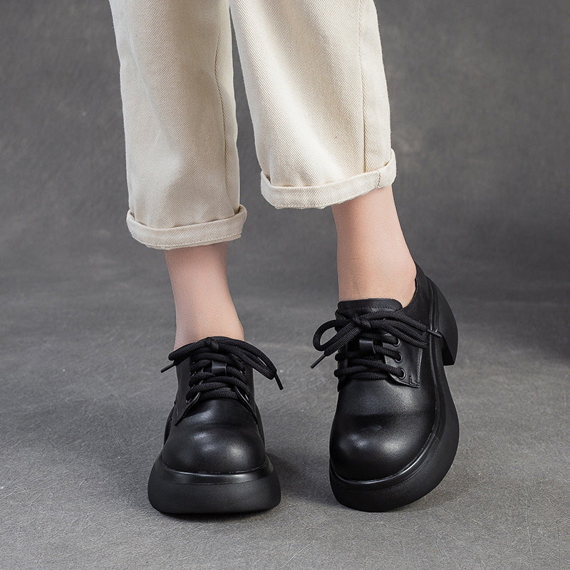 Women's First Layer Cowhide Retro Small Heightened Single Big Head Men's Shoes