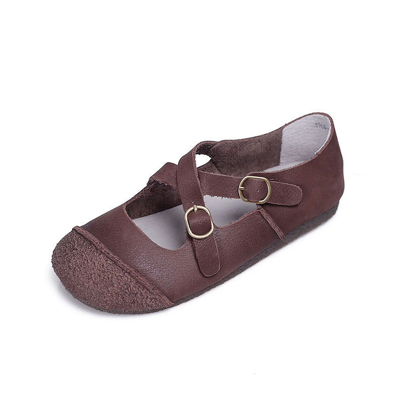 Women's Round Toe Soft Bottom Surface Cross Buckle Casual Shoes