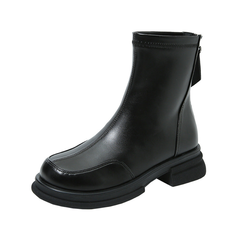 Women's Korean Style Small Ankle Flat Women's Leather Boots