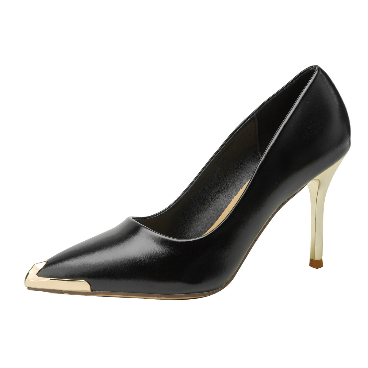 Women's Metal Pointed Toe Pumps Black Commuter Comfortable With Skirt Low-cut Heels