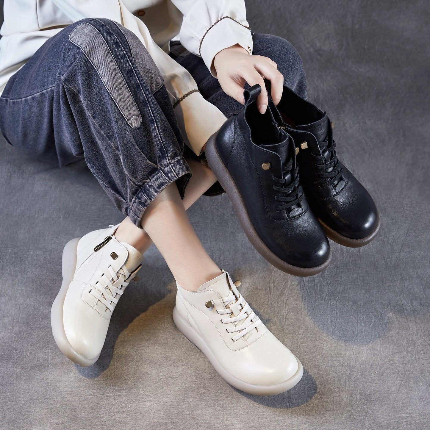 Women's Genuine Soft Bottom Surface Flat Ankle Comfortable Single Tendon Leisure Women's Leather Boots