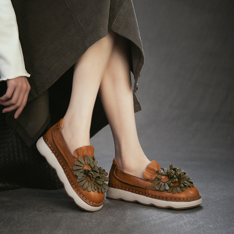 Women's Top Layer Cowhide Slip-on Pumps Lightweight Women's Casual Shoes