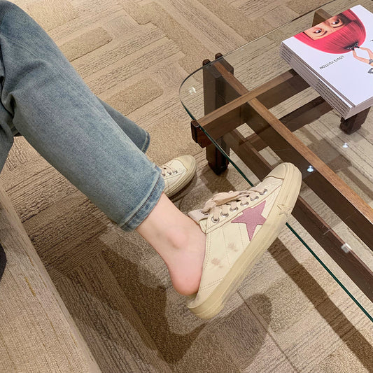 Women's Distressed Dirty Sports White Flat Step-on Half Women's Board Shoes