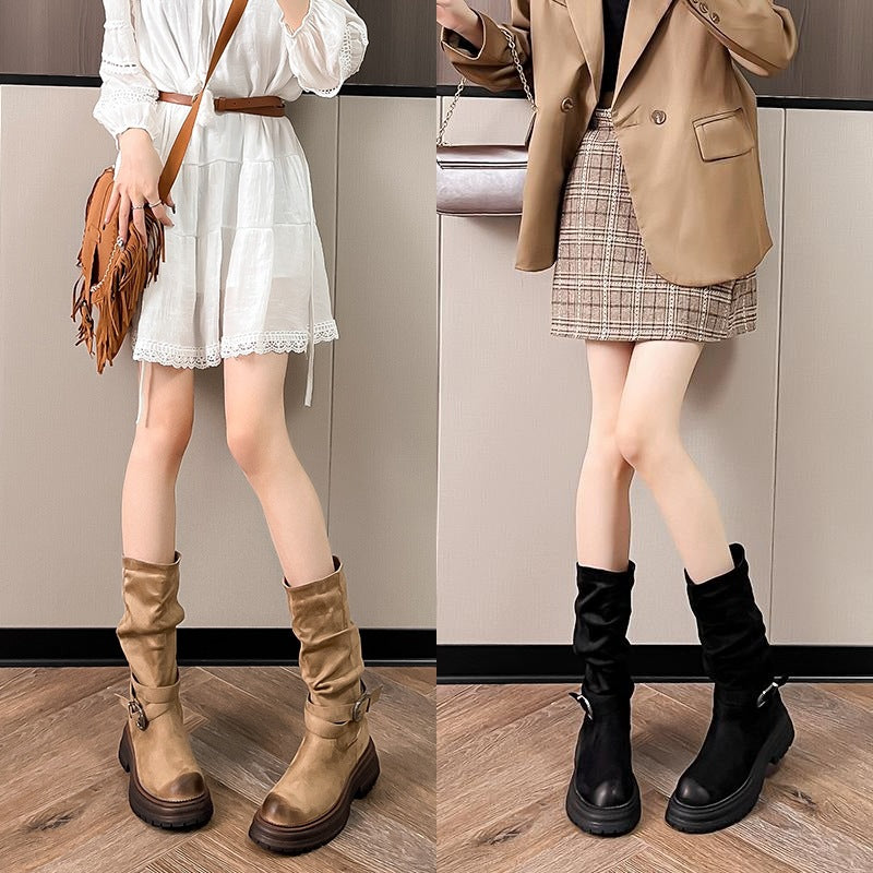 Women's Thick-soled Suede Outdoor Martin Retro Western Cowboy Boots