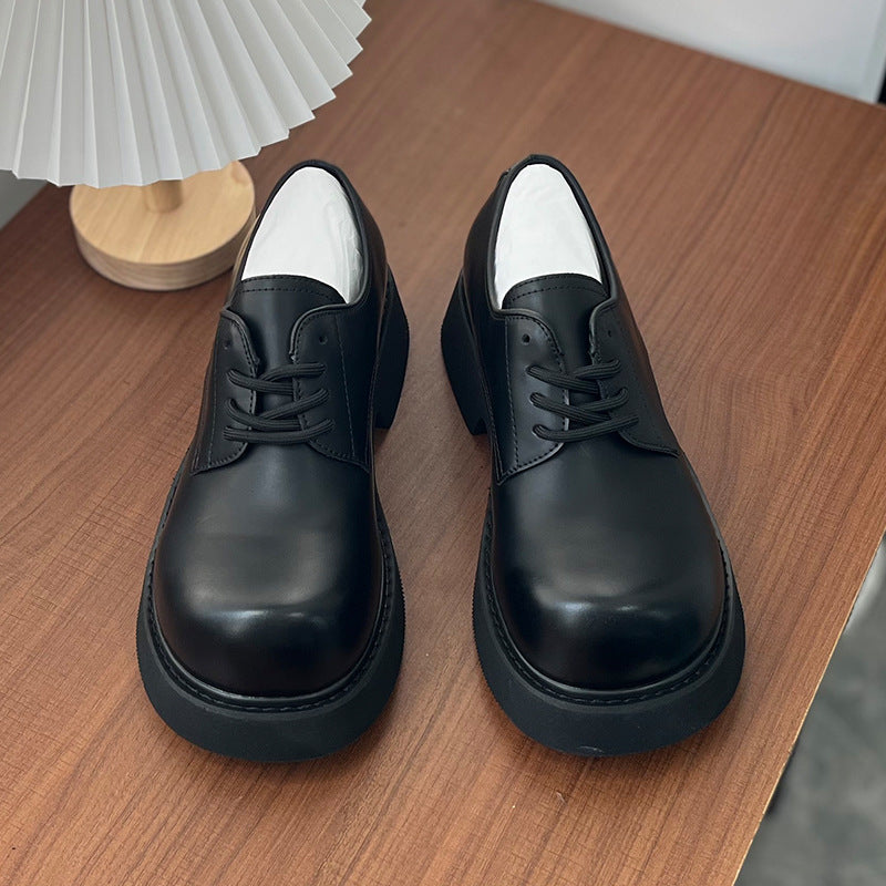 Big Head Derby High Sense Warped Platform Height Men's Casual Leather Shoes